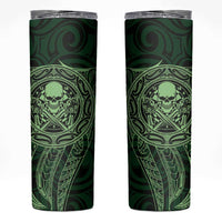 New Zealand Skull Darts Skinny Tumbler Aotearoa Maori Chest Tattoo Stylized Green - Polynesian Pride