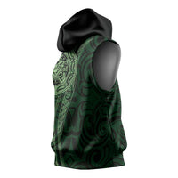 New Zealand Skull Darts Sleeveless Hoodie Aotearoa Maori Chest Tattoo Stylized Green - Polynesian Pride