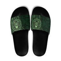 New Zealand Skull Darts Slide Sandals Aotearoa Maori Chest Tattoo Stylized Green - Polynesian Pride