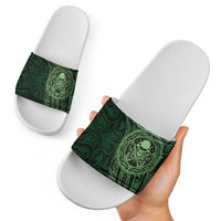New Zealand Skull Darts Slide Sandals Aotearoa Maori Chest Tattoo Stylized Green - Polynesian Pride