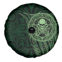 New Zealand Skull Darts Spare Tire Cover Aotearoa Maori Chest Tattoo Stylized Green - Polynesian Pride