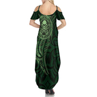 New Zealand Skull Darts Summer Maxi Dress Aotearoa Maori Chest Tattoo Stylized Green - Polynesian Pride