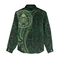 New Zealand Skull Darts Women Casual Shirt Aotearoa Maori Chest Tattoo Stylized Green - Polynesian Pride