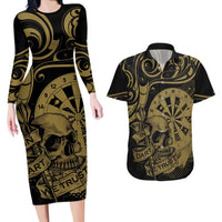 New Zealand Darts Couples Matching Long Sleeve Bodycon Dress and Hawaiian Shirt Skull In Dart We Trust Maori Pattern - Polynesian Pride