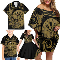 New Zealand Darts Family Matching Off Shoulder Short Dress and Hawaiian Shirt Skull In Dart We Trust Maori Pattern - Polynesian Pride