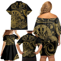New Zealand Darts Family Matching Off Shoulder Short Dress and Hawaiian Shirt Skull In Dart We Trust Maori Pattern - Polynesian Pride