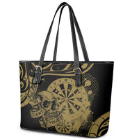 New Zealand Darts Leather Tote Bag Skull In Dart We Trust Maori Pattern - Polynesian Pride