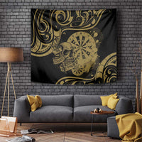 New Zealand Darts Tapestry Skull In Dart We Trust Maori Pattern - Polynesian Pride
