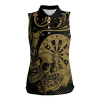 New Zealand Darts Women Sleeveless Polo Shirt Skull In Dart We Trust Maori Pattern - Polynesian Pride