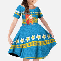 Tuvalu Christmas Kid Short Sleeve Dress Cute Santa Manuia te Kilisimasi LT14 KID Blue - Polynesian Pride