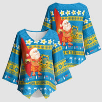 Tuvalu Christmas Kimono Sleeve Blouse Cute Santa Manuia te Kilisimasi - Polynesian Pride