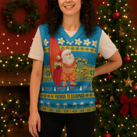 Tuvalu Christmas Knitted V-Neck Vest Cute Santa Manuia te Kilisimasi - Polynesian Pride