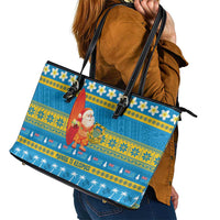 Tuvalu Christmas Leather Tote Bag Cute Santa Manuia te Kilisimasi - Polynesian Pride
