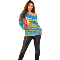 Tuvalu Christmas Off Shoulder Sweater Cute Santa Manuia te Kilisimasi - Polynesian Pride