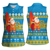 Tuvalu Christmas Women Sleeveless Polo Shirt Cute Santa Manuia te Kilisimasi - Polynesian Pride