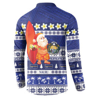 Nauru Christmas Button Sweatshirt Cute Santa Coat Of Arms Merry Xmas - Polynesian Pride