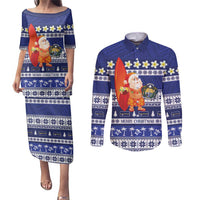 Nauru Christmas Couples Matching Puletasi and Long Sleeve Button Shirt Cute Santa Coat Of Arms Merry Xmas - Polynesian Pride