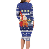 Nauru Christmas Family Matching Long Sleeve Bodycon Dress and Hawaiian Shirt Cute Santa Coat Of Arms Merry Xmas - Polynesian Pride