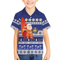 Nauru Christmas Family Matching Long Sleeve Bodycon Dress and Hawaiian Shirt Cute Santa Coat Of Arms Merry Xmas - Polynesian Pride