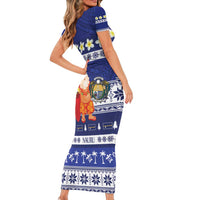 Nauru Christmas Family Matching Short Sleeve Bodycon Dress and Hawaiian Shirt Cute Santa Coat Of Arms Merry Xmas - Polynesian Pride