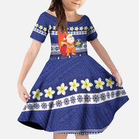 Nauru Christmas Kid Short Sleeve Dress Cute Santa Coat Of Arms Merry Xmas - Polynesian Pride