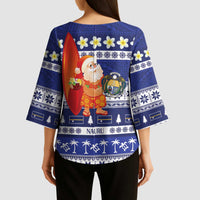 Nauru Christmas Kimono Sleeve Blouse Cute Santa Coat Of Arms Merry Xmas - Polynesian Pride