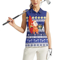 Nauru Christmas Women Sleeveless Polo Shirt Cute Santa Coat Of Arms Merry Xmas - Polynesian Pride
