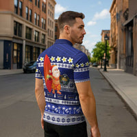 Nauru Christmas Zipper Polo Shirt Cute Santa Coat Of Arms Merry Xmas - Polynesian Pride