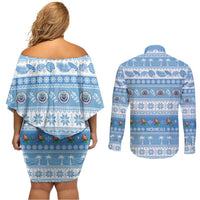 FSM Christmas Couples Matching Off Shoulder Short Dress and Long Sleeve Button Shirt Merry Xmas Federated States of Micronesia - Polynesian Pride