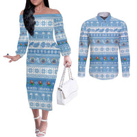 FSM Christmas Couples Matching Off The Shoulder Long Sleeve Dress and Long Sleeve Button Shirt Merry Xmas Federated States of Micronesia - Polynesian Pride