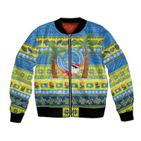 Palau Christmas Bomber Jacket Chilling Santa Ungil Kurismas - Polynesian Pride