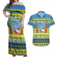 Palau Christmas Couples Matching Off Shoulder Maxi Dress and Hawaiian Shirt Chilling Santa Ungil Kurismas - Polynesian Pride