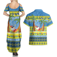 Palau Christmas Couples Matching Summer Maxi Dress and Hawaiian Shirt Chilling Santa Ungil Kurismas - Polynesian Pride