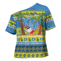 Palau Christmas Cross Shoulder Shirt Chilling Santa Ungil Kurismas - Polynesian Pride