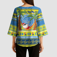 Palau Christmas Kimono Sleeve Blouse Chilling Santa Ungil Kurismas - Polynesian Pride