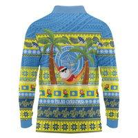 Palau Christmas Long Sleeve Polo Shirt Chilling Santa Ungil Kurismas - Polynesian Pride