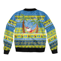Palau Christmas Sleeve Zip Bomber Jacket Chilling Santa Ungil Kurismas - Polynesian Pride