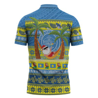 Palau Christmas Zipper Polo Shirt Chilling Santa Ungil Kurismas - Polynesian Pride