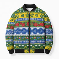 Solomon Islands Christmas Bomber Puffer Jacket The Solomons Melanesian Meri Krismas LT14 Unisex Green - Polynesian Pride