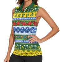 Solomon Islands Christmas Women Sleeveless Polo Shirt The Solomons Melanesian Meri Krismas - Polynesian Pride