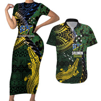 Solomon Islands Couples Matching Short Sleeve Bodycon Dress and Hawaiian Shirt 677 Proud Crocodile Melanesian Pattern - Polynesian Pride