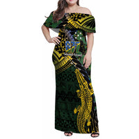 Solomon Islands Family Matching Off Shoulder Maxi Dress and Hawaiian Shirt 677 Proud Crocodile Melanesian Pattern - Polynesian Pride