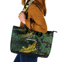 Solomon Islands Leather Tote Bag 677 Proud Crocodile Melanesian Pattern - Polynesian Pride