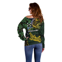 Solomon Islands Off Shoulder Sweater 677 Proud Crocodile Melanesian Pattern - Polynesian Pride