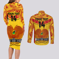 Custom Papua New Guinea Rugby Couples Matching Long Sleeve Bodycon Dress and Long Sleeve Button Shirt 2023 Go Kumuls Pacific Dynamic Style LT14 - Polynesian Pride
