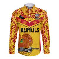 Custom Papua New Guinea Rugby Long Sleeve Button Shirt 2023 Go Kumuls Pacific Dynamic Style LT14 Unisex Yellow - Polynesian Pride