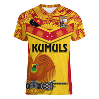 Custom Papua New Guinea Rugby Women V Neck T Shirt 2023 Go Kumuls Pacific Dynamic Style LT14 Female Yellow - Polynesian Pride