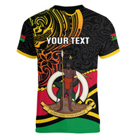 Personalised Vanuatu Unity Day Women V Neck T Shirt 29 November Coat Of Arms With Flag Style LT14 - Polynesian Pride