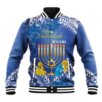 Personalised Hanukkah Jewish Festival Baseball Jacket It's Lit - Polynesian Pattern
