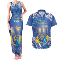 Personalised Hanukkah Jewish Festival Couples Matching Tank Maxi Dress and Hawaiian Shirt It's Lit - Polynesian Pattern